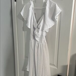White Ruffled V-Neck Women’s Dress